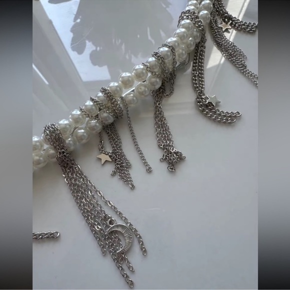 Pearl Star Tassel Multilayer Silver Necklace Tik tok Famous - Picture 6 of 8